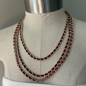 Liz Claiborne Gold and Burgundy braided velvet layered  Chain Necklace